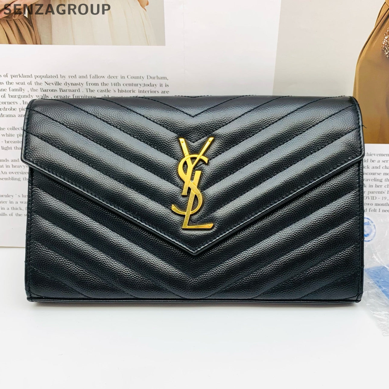 Saint Laurent Mini Envelope Chain Shoulder Crossbody Bag Black Gold