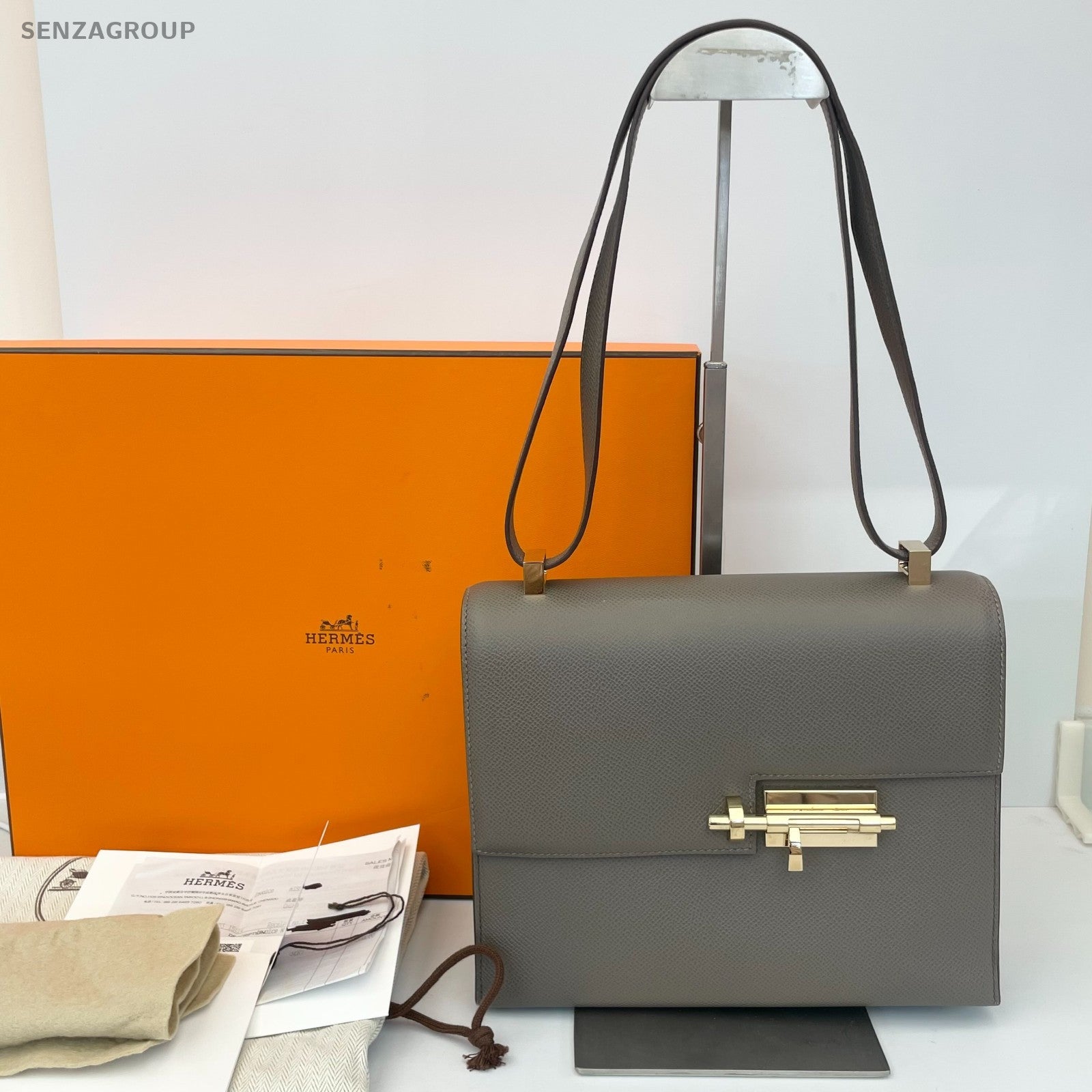 Hermes Verrou Bag Grey Gold Shoulder Crossbody Women Classic Fashion