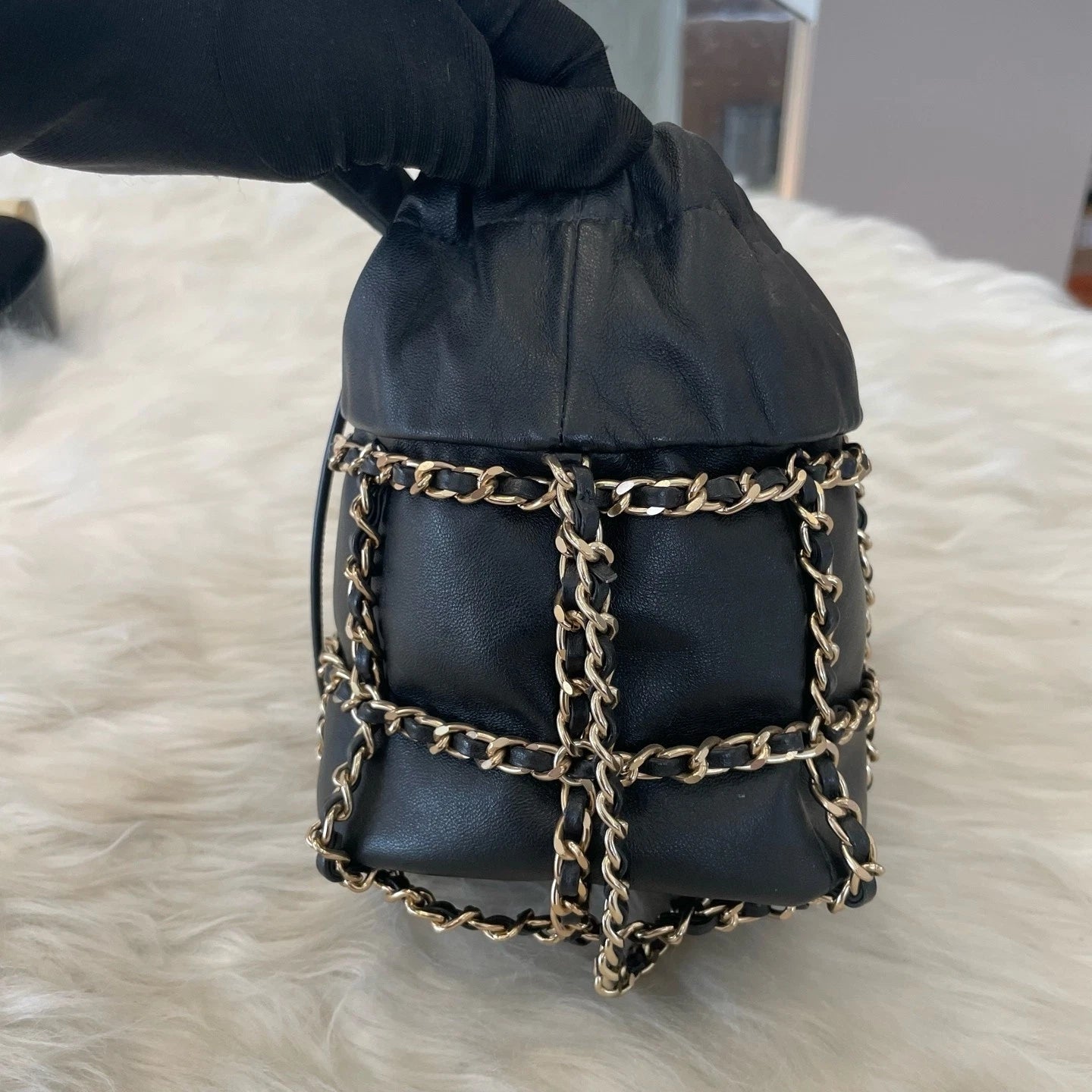 Chanel Mini Bucket Bag Black Gold Chain Shoulder Crossbody Classic Women