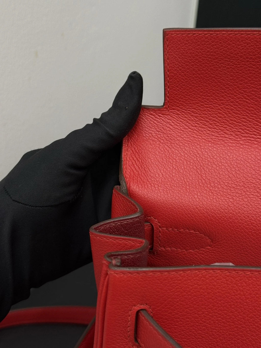 Hermes Kelly28 Evercolor Top Handle Bag Crossbody Red Silver Classic Women