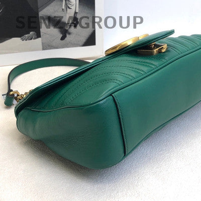 Gucci GG Marmont Green Gold Leather Chain Shoulder Crossbody Bag