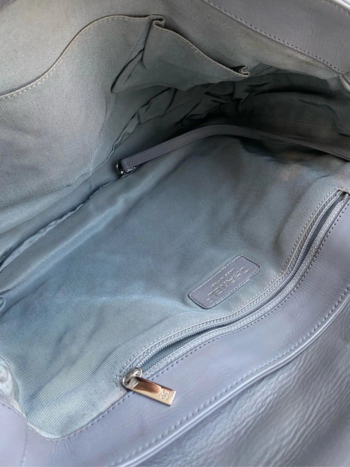 CHANEL Gray Silver Trim Chain Airport Tote Bag For Women