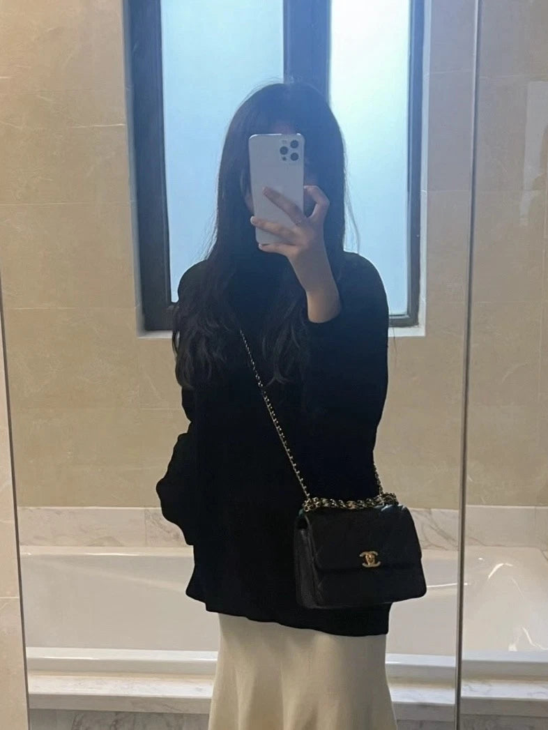 CHANEL Black Caviar Leather Square Shoulder Handbag For Women