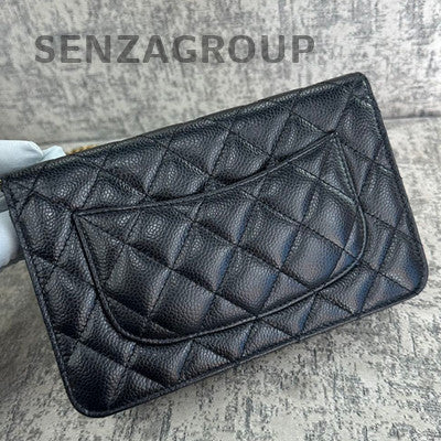 Chanel WOC Black Gold Caviar Leather Chain Shoulder Crossbody Bag Quilted