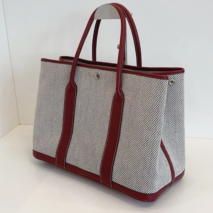 Hermes Garden Party 36 Tote Top Handle Bag Red Beige Women Fashion