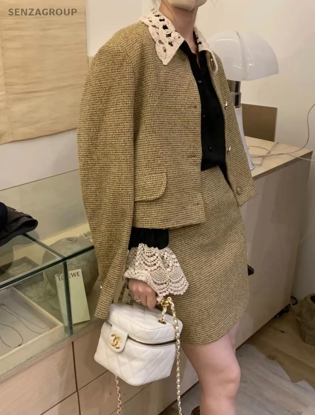 CHANEL 22S Box mini Chain Strap Crossbody bag White Gold Women