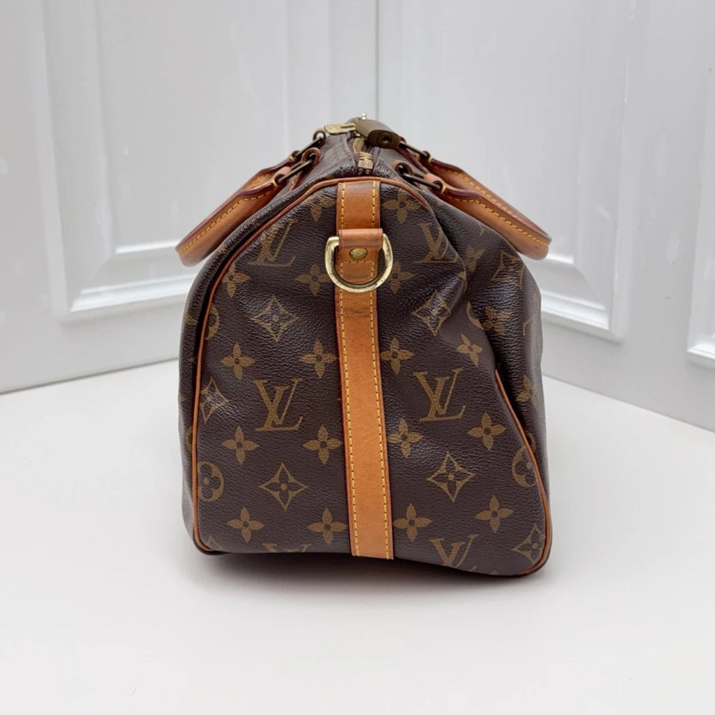 Louis Vuitton Speedy 30 Tote Top Handle Crossbody Bag Brown Gold Women Fashion