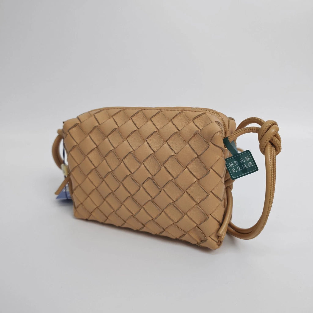 Bottega Veneta BV Beige Lambskin Woven Camera Crossbody Bag Women