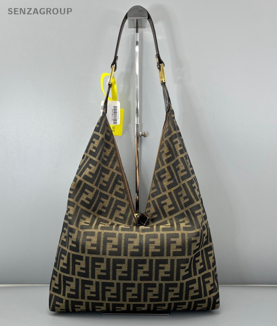 Fendi Zucca FF Monogram Shoulder Bag Brown Gold Used Women Classic