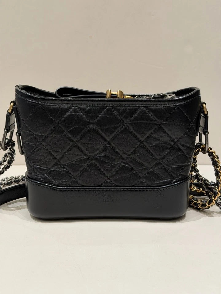 Chanel Gabrielle PM Chain Shoulder Bag Crossbody Black Gold Women