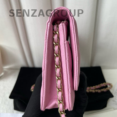 Chanel Quilted WOC Chain Bag Pink Gold Classic Fashion Women