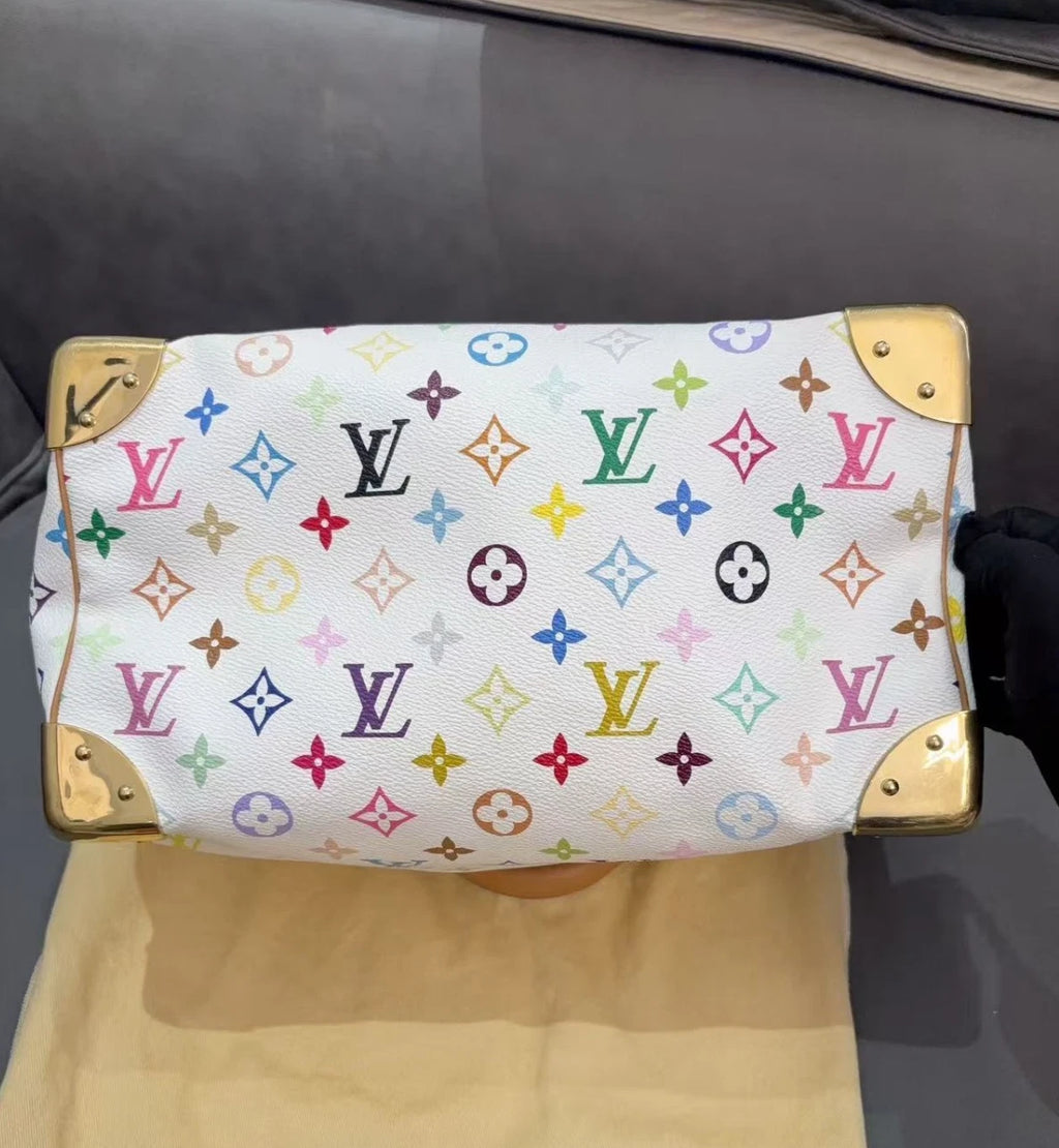Louis Vuitton Takashi Speedy30 Monogram Handbag White Japan Edition - Pre-Owned