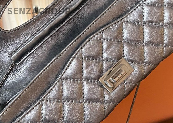 Chanel Vintage Diamond Pattern Shoulder Bag Silver Used Women Classic Designer