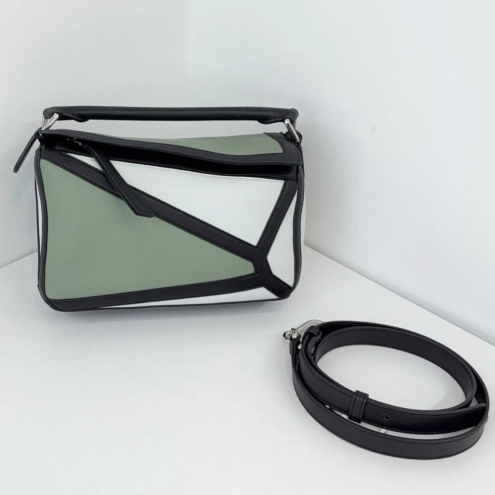Authentic Loewe Puzzle PM Shoulder Crossbody Bag Green Silver Hardware