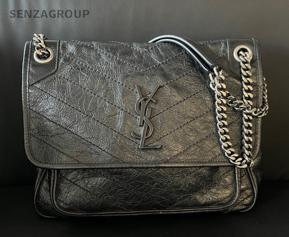 Saint Laurent Niki MM Chain Shoulder Bag Black Silver Used Women Classic