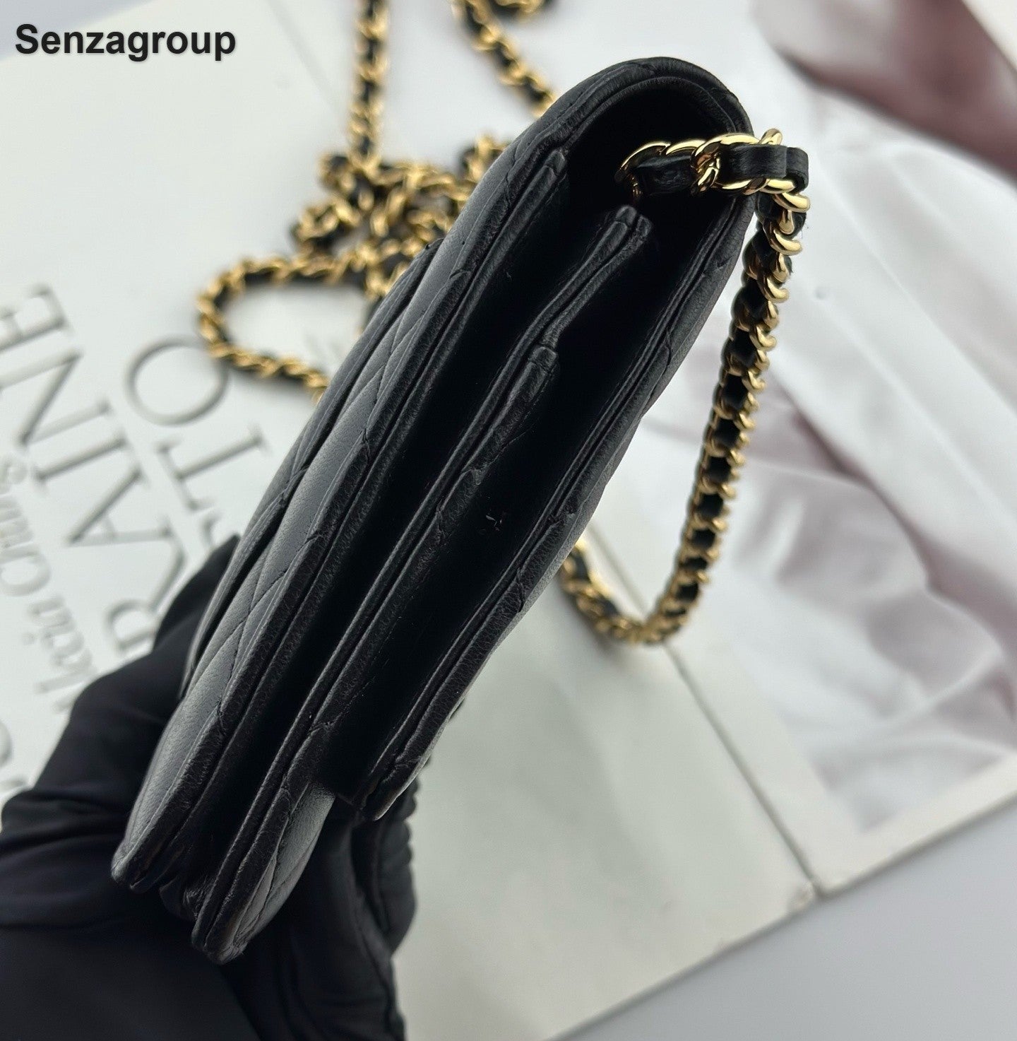 Chanel WOC Lambskin Chain Shoulder Bag Crossbody Black Gold Women Classic