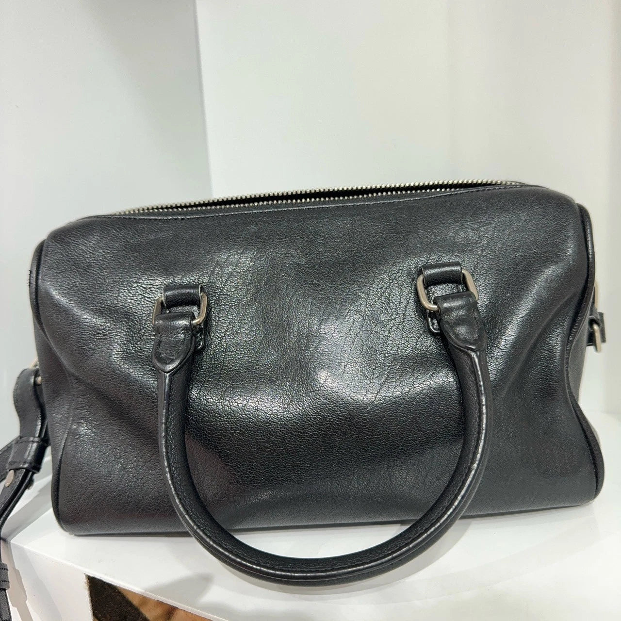 Saint Laurent Black Star Rivet Boston Soft Leather Bag For Women