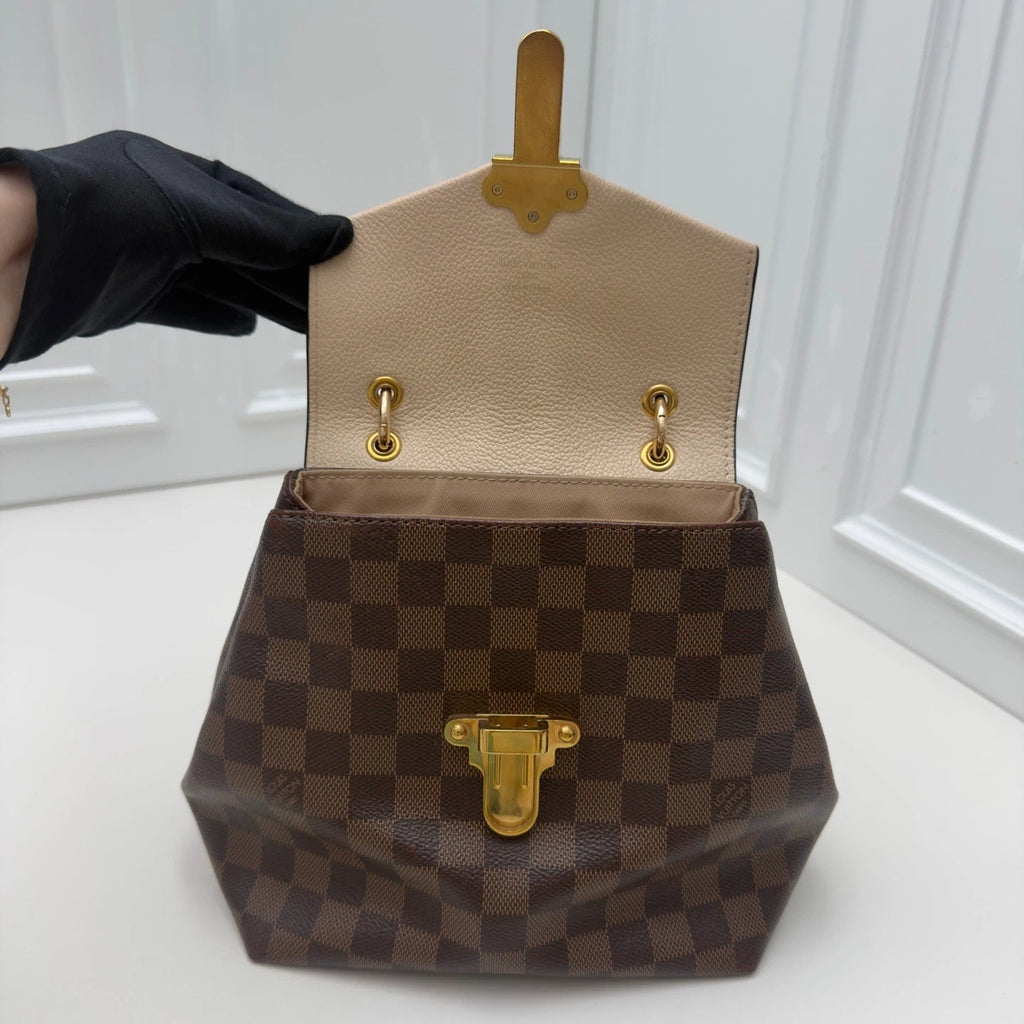 Louis Vuitton Clapton Damier Ebene Backpack Beige Brown Gold Women Classic