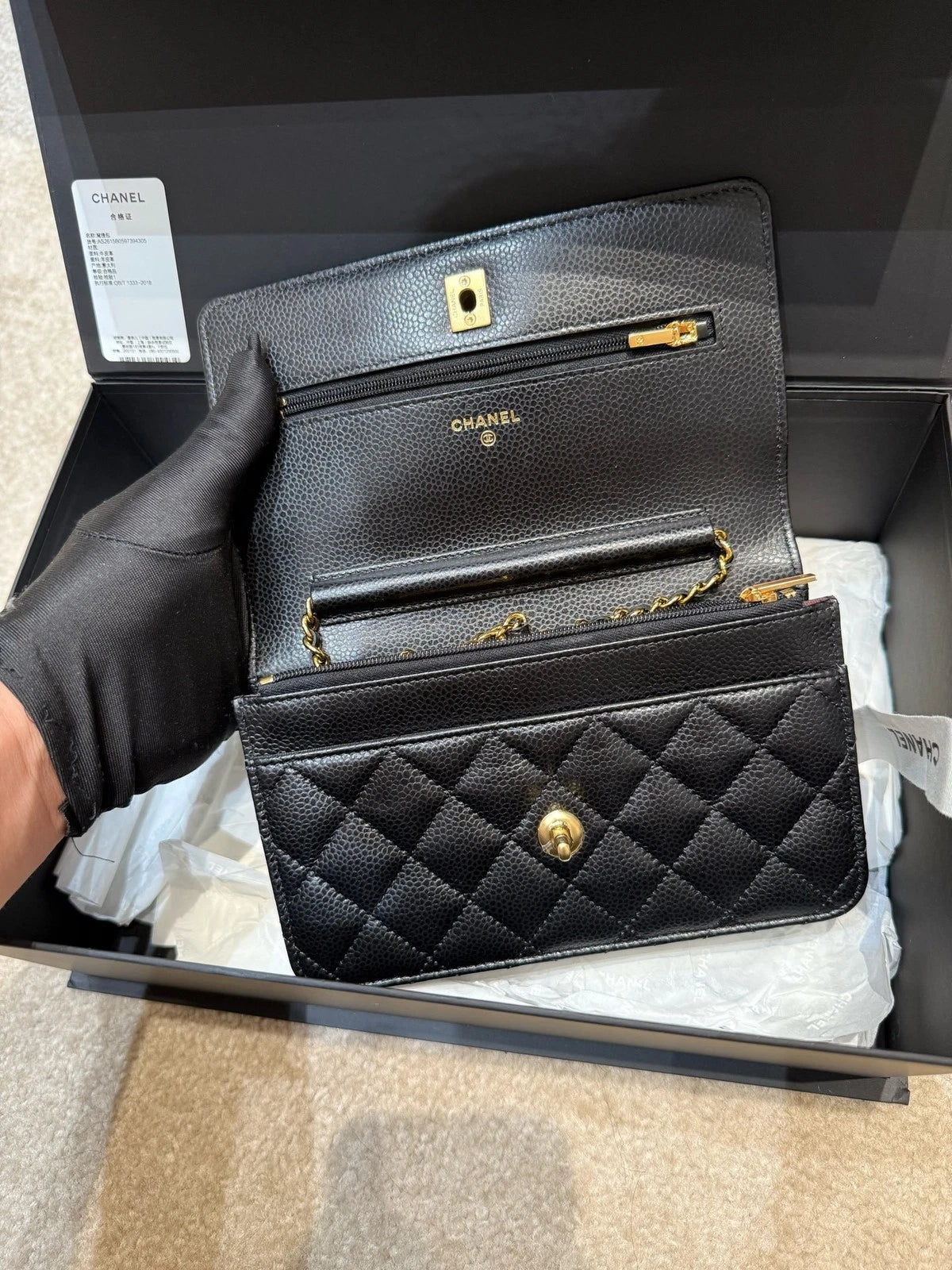 CHANEL Black Gold Lambskin WOC Crossbody Bag For Women