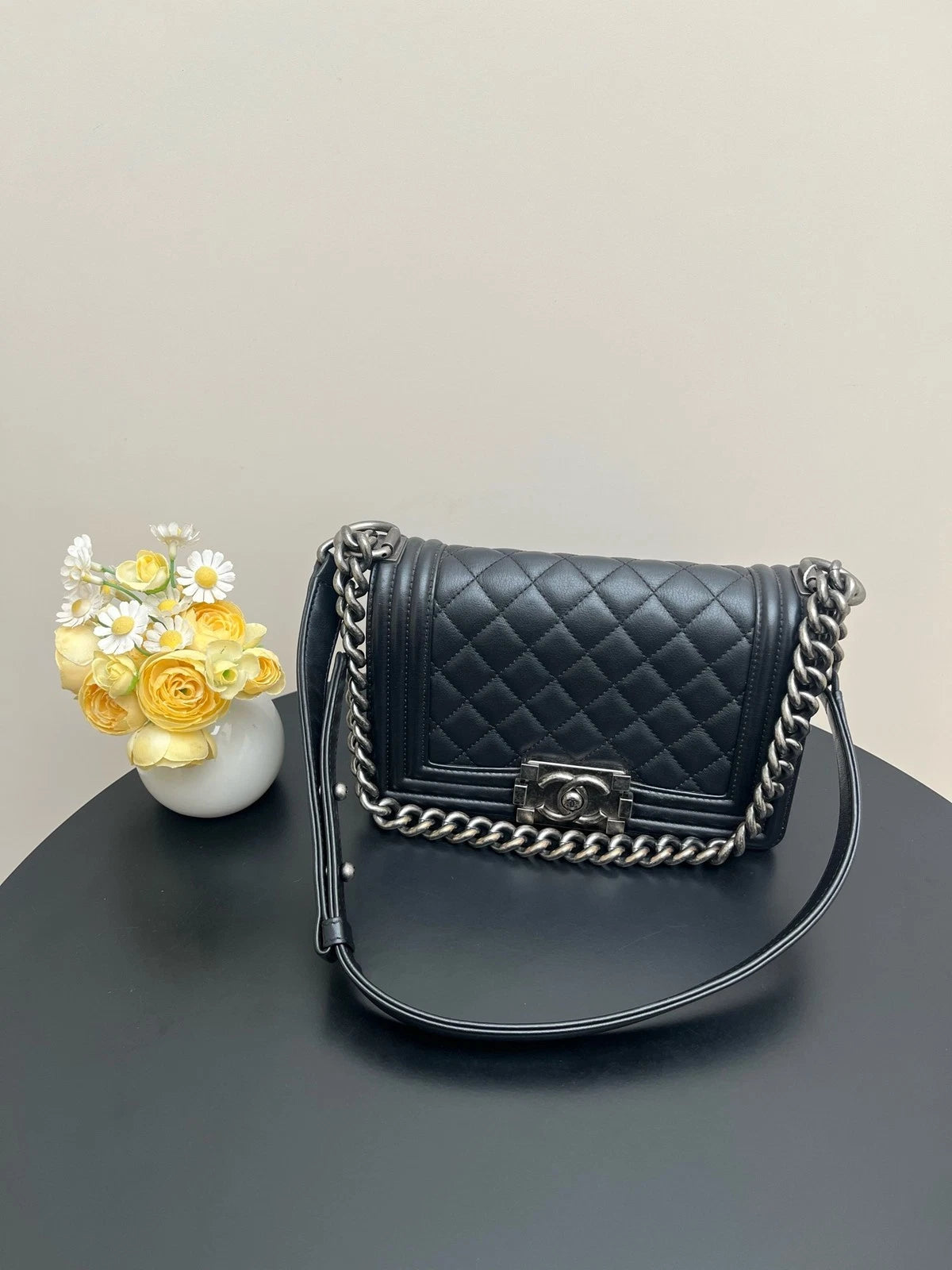 CHANEL Leboy Small Shoulder Bag For Women Black Silver