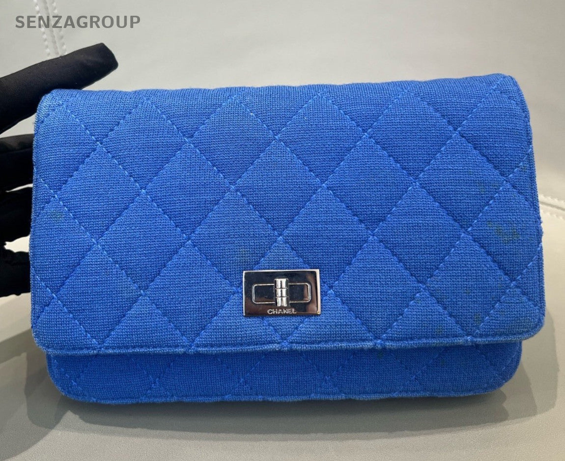 Chanel 2.55 WOC Chain Shoulder Bag Crossbody Blue Silver Women Classic