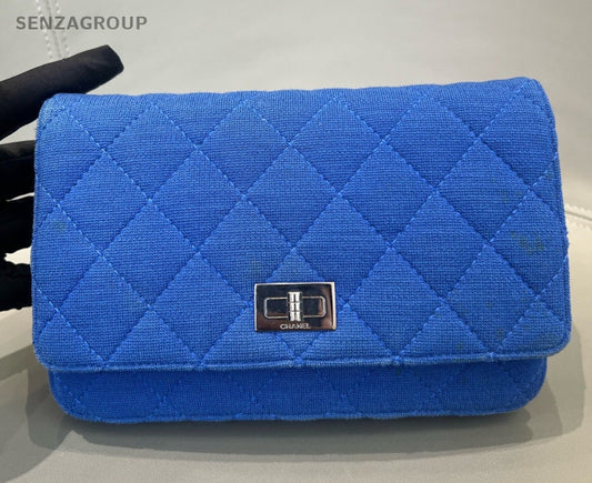 Chanel 2.55 WOC Chain Shoulder Bag Crossbody Blue Silver Women Classic