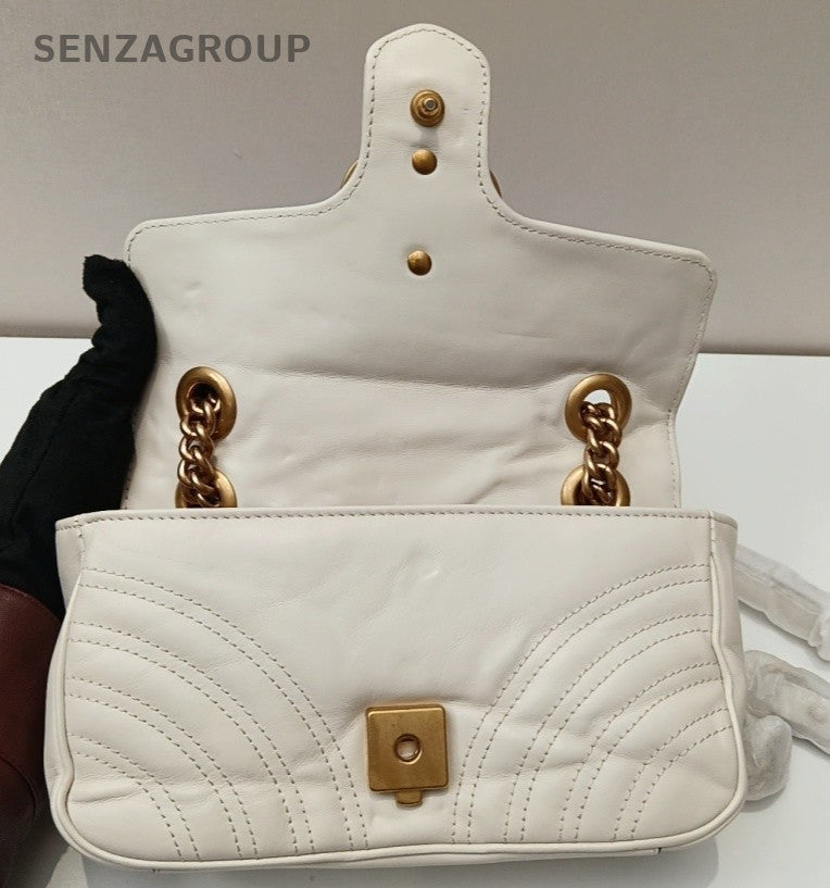 Gucci Marmont22 Chain Shoulder Bag Crossbody White Gold Women Classic Fashion