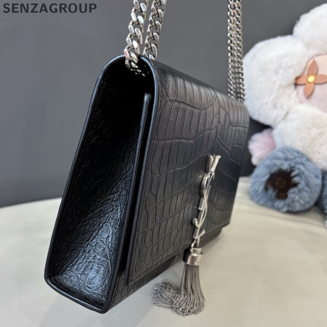 Saint Laurent Kate MM Tassel Chain Shoulder Bag Crossbody Black Silver Women
