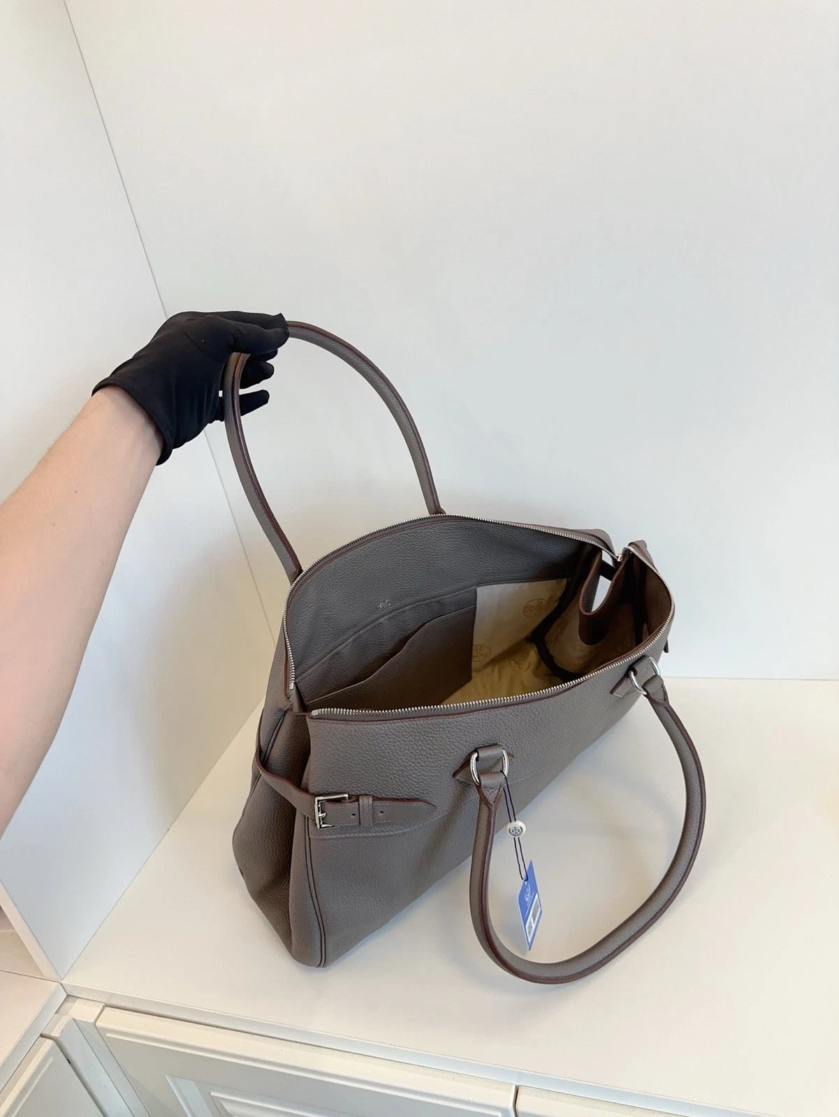 Hermes Altas Shoulder 42 Taupe Gray Leather Top Handle Bag