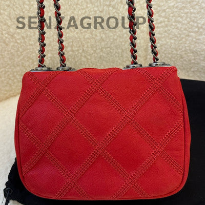 Chanel Red Silver Quilted Chain Shoulder Bag Mini Classic Women