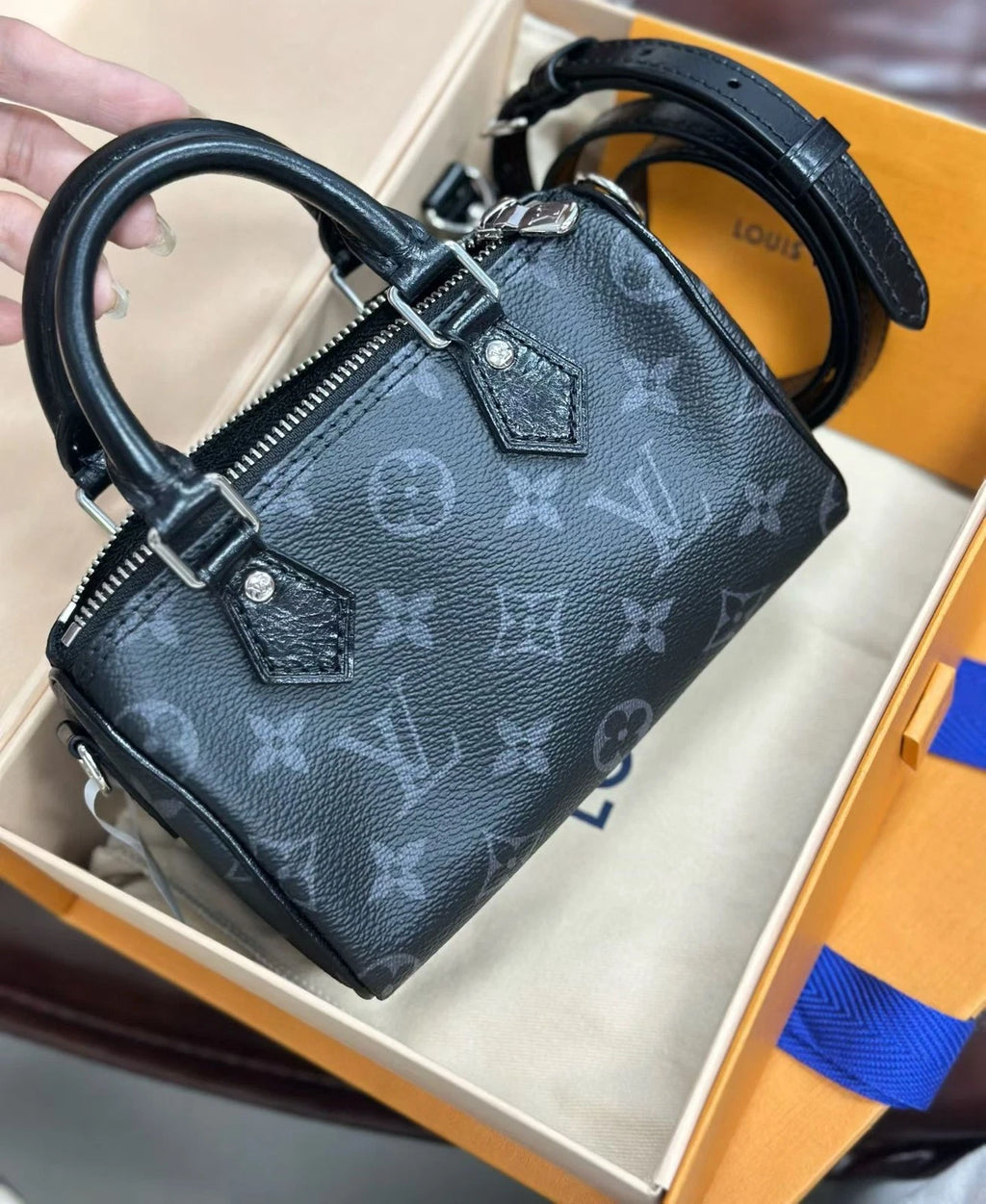 Louis Vuitton Speedy Nano Monogram Top Handle Crossbody Bag Black Women S