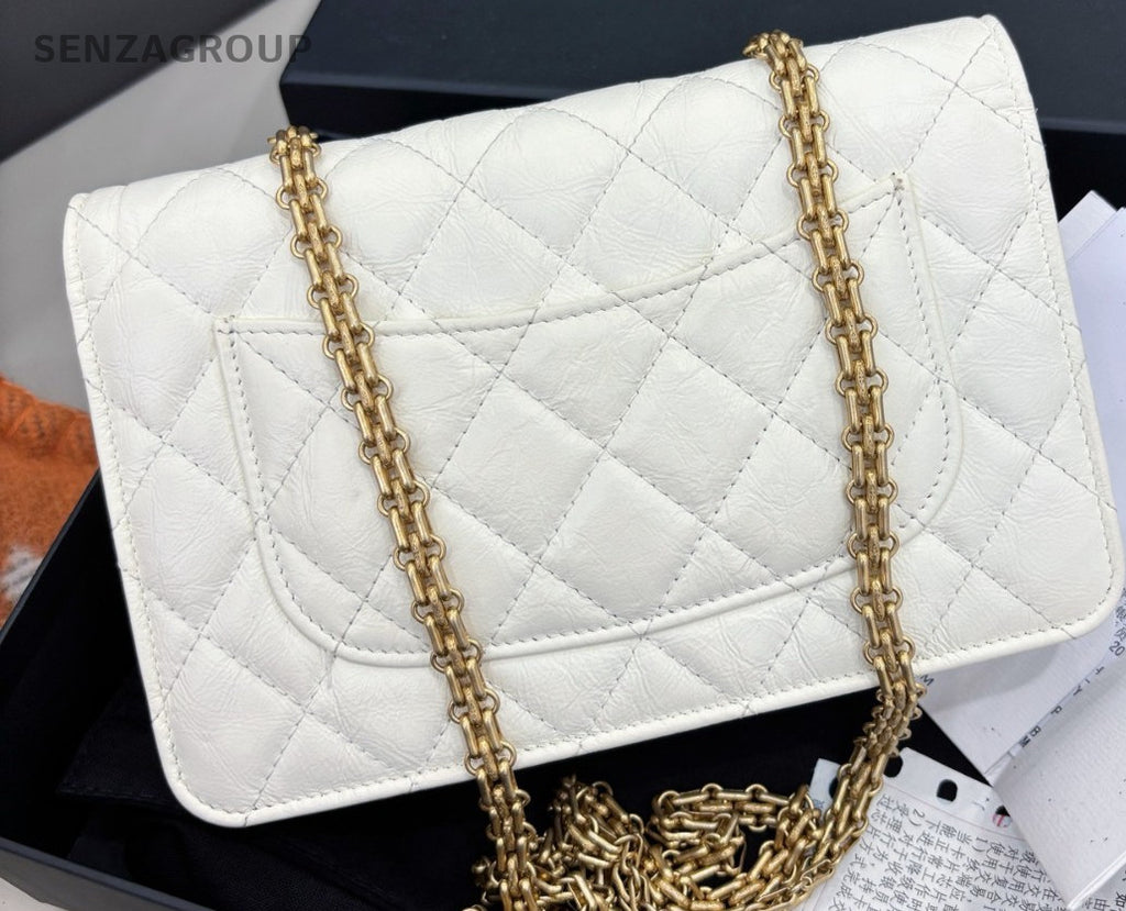CHANEL 2.55 Woc Calfskin Chain Shoulder bag Crossbody White Gold Women