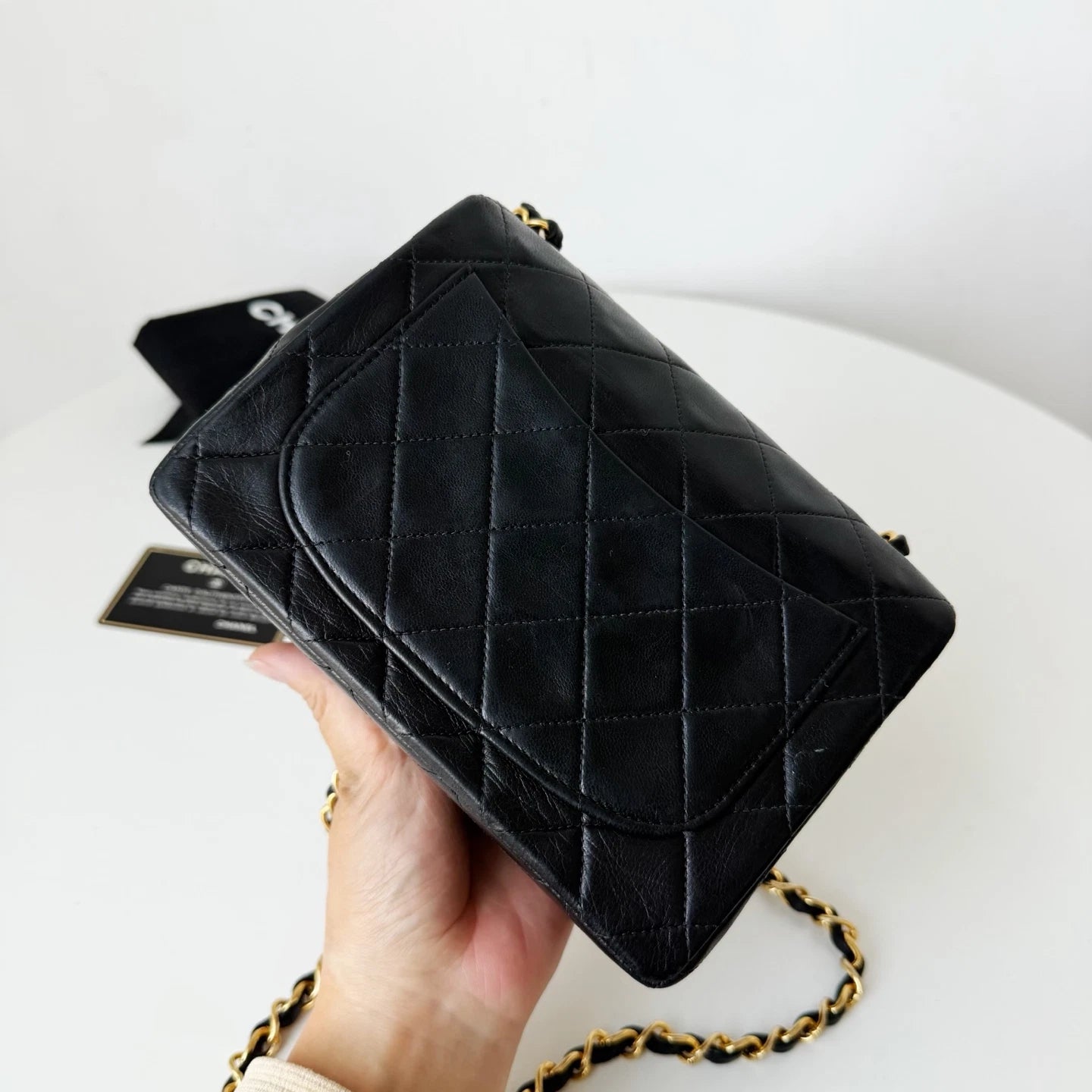 Chanel Classic Flap Mini Chain Shoulder Crossbody Black Gold Women Vintage