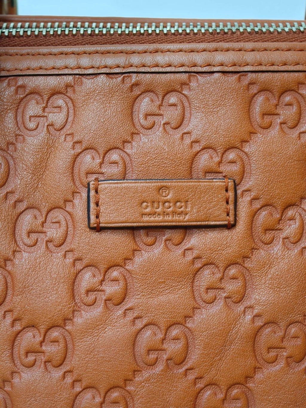 Gucci Boston Calfskin Monogram Top Handle Bag Orange Gold Used Women Classic