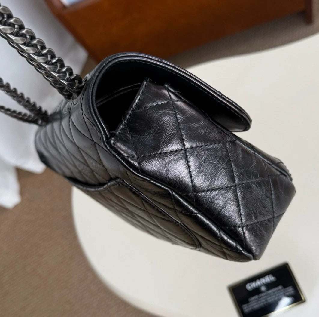Chanel Diamond Chain Shoulder Bag Crossbody Used Women Black Silver