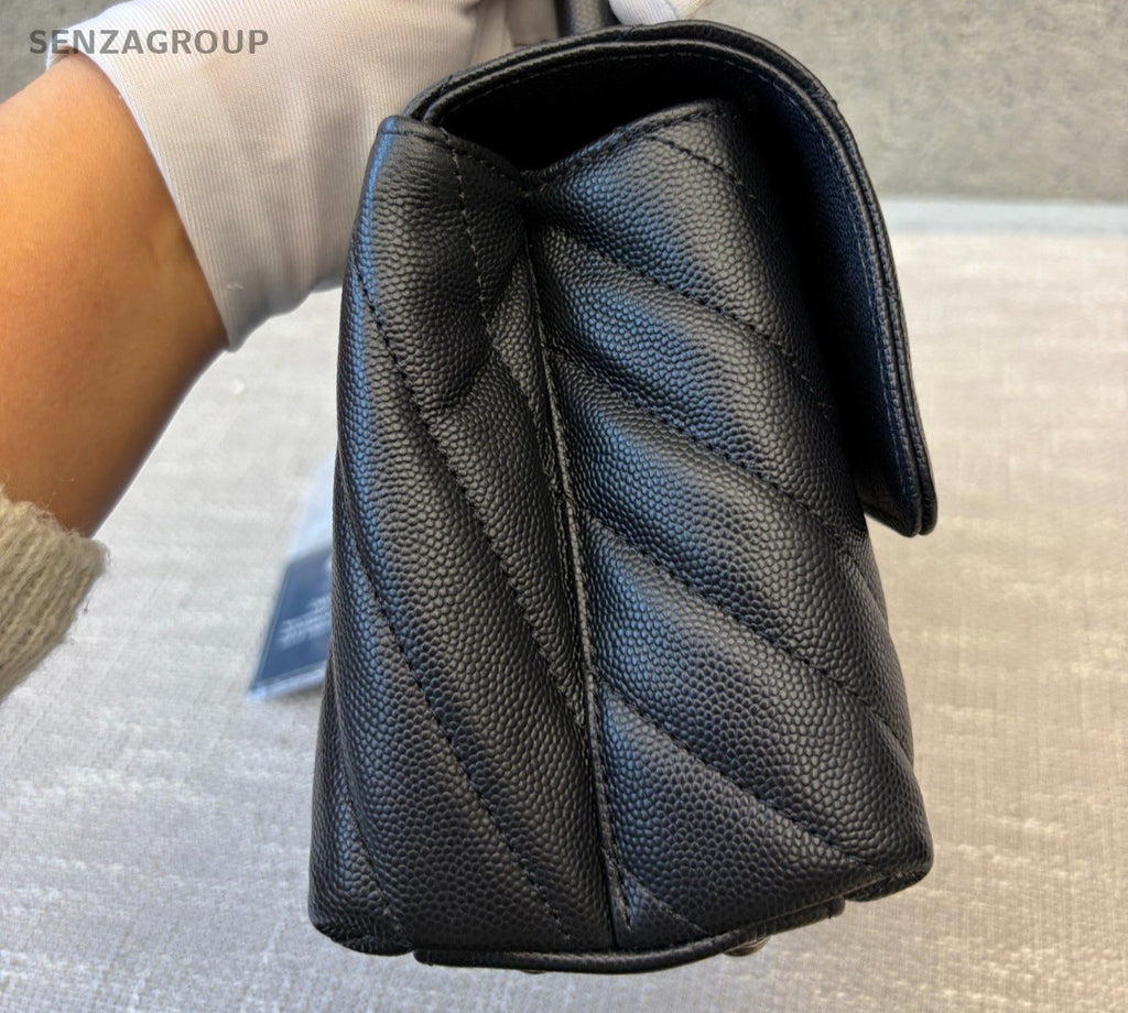 Chanel Coco Handle PM Top Handle Bag Chain Crossbody Chevron Black Silver Women