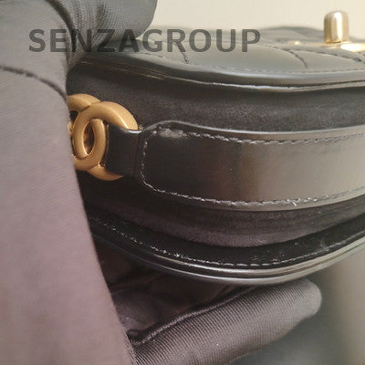 Chanel Black Gold Quilted Calfskin Saddle Bag Shoulder Crossbody Classic