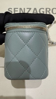 Chanel 23P Blue Gold Lambskin Mini Rectangular Flap Bag Chain Crossbody