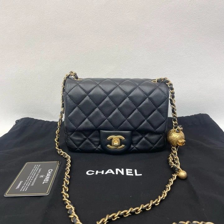 Chanel Lambskin Gold Ball Square Crossbody Bag For Women