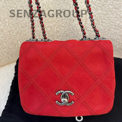 Chanel Red Silver Quilted Chain Shoulder Bag Mini Classic Women