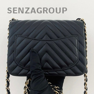 Chanel Classic Flap Black Gold Lambskin V-Stitch Chain Shoulder Bag