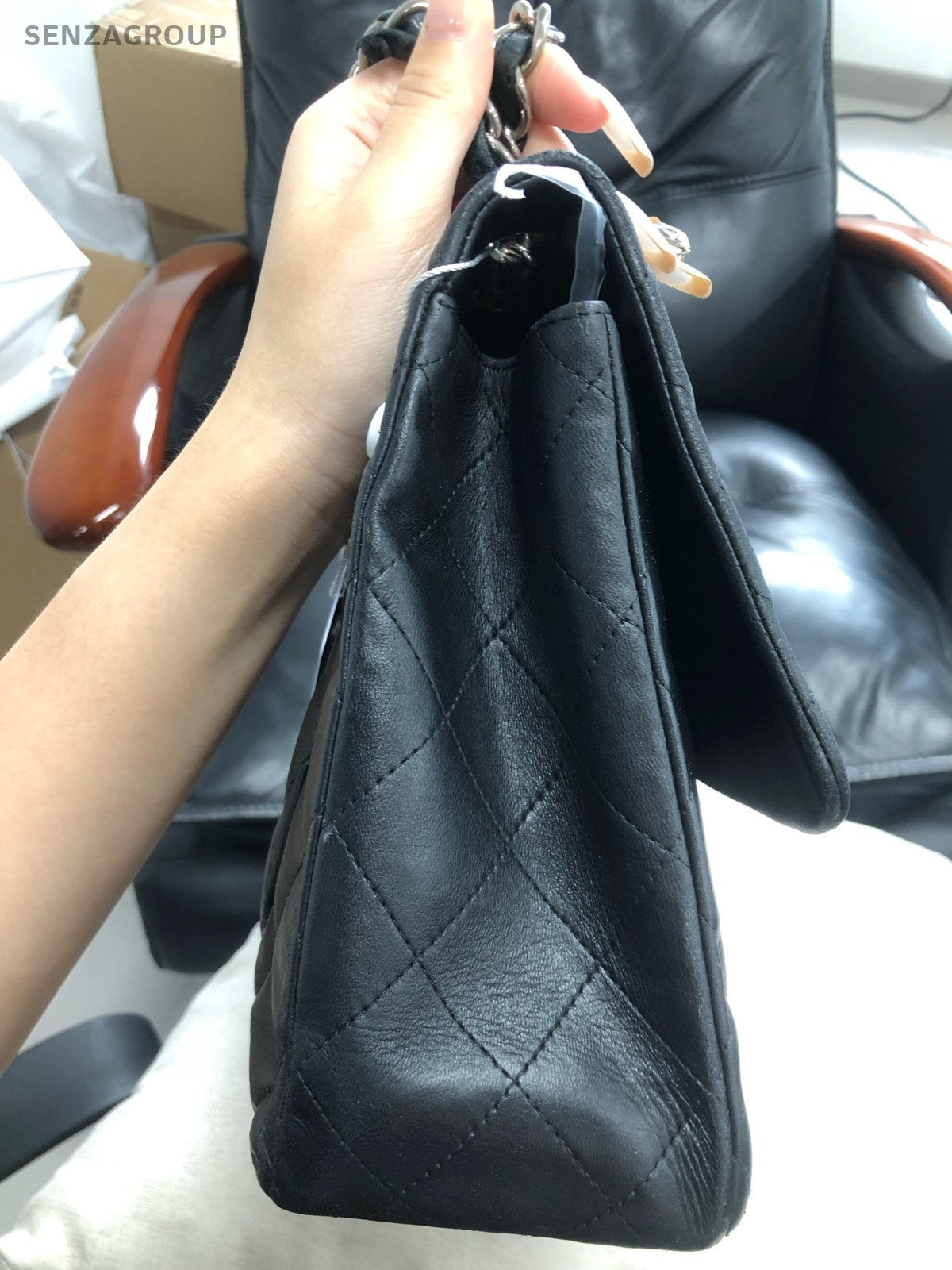 CHANEL Classic Flap Jumbo Diamond Pattern Chain Shoulder bag Black Silver Women