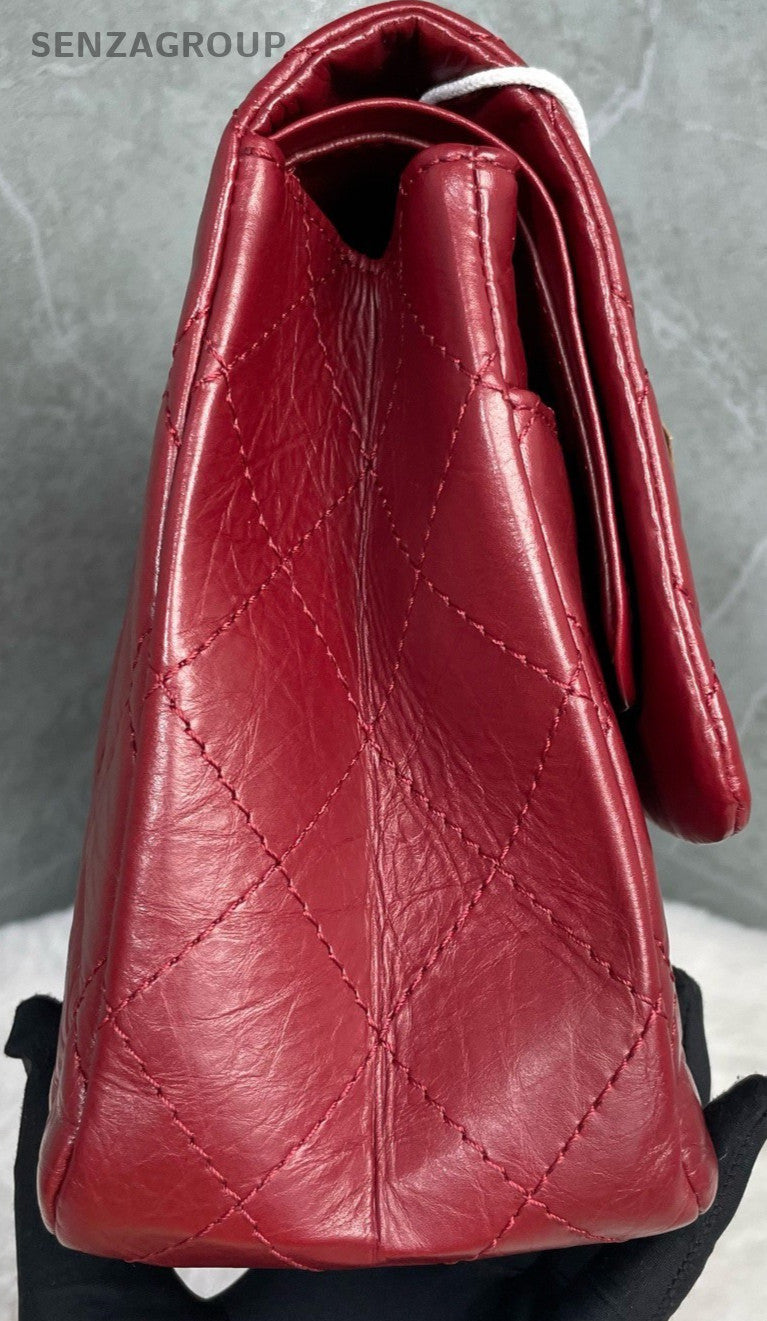 Chanel Classic Flap GM Calfskin Chain Shoulder Bag Red Silver Used Women Vintage