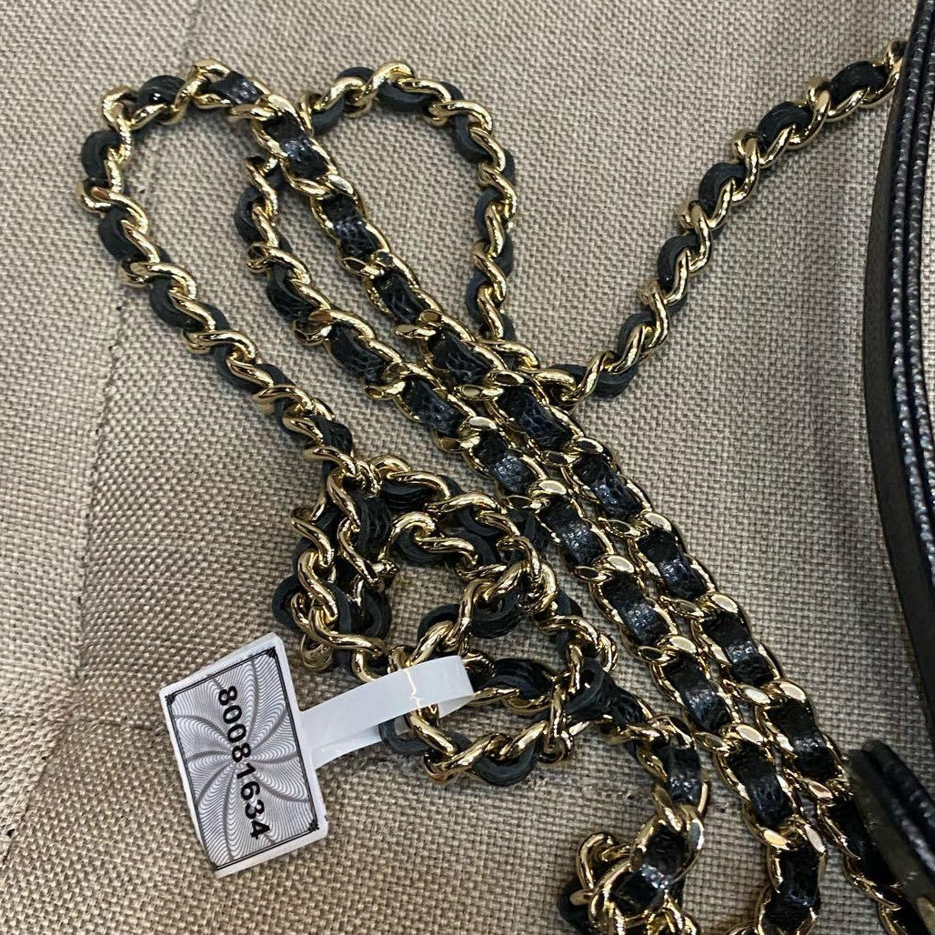Chanel 25C Black Gold Quilted Chain Shoulder Bag Classic Women's Fashion