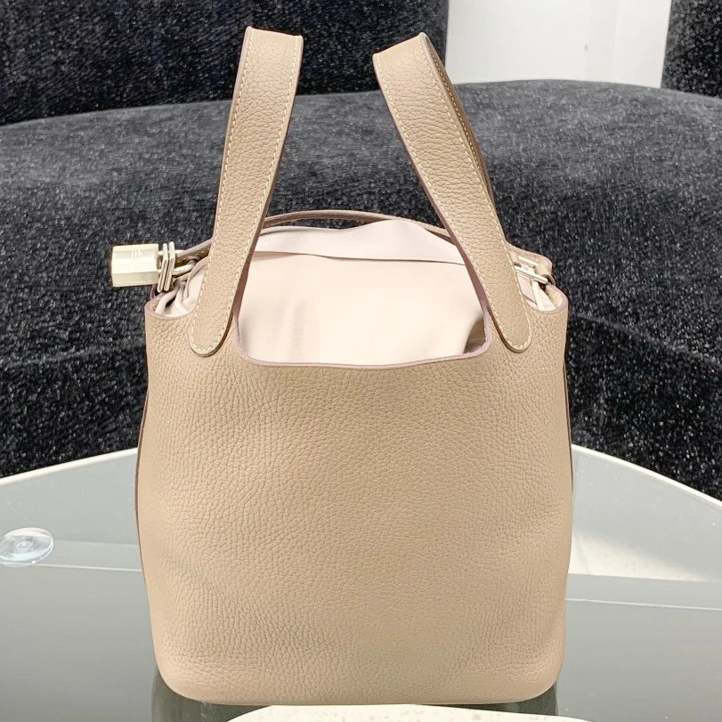 Hermes Picotin 18 Bucket Calfskin Top Handle Bag Gray Women Fashion S