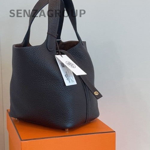 Hermes Picotin18 TC Leather Silver Hardware Tote Bag Black Used Women Classic