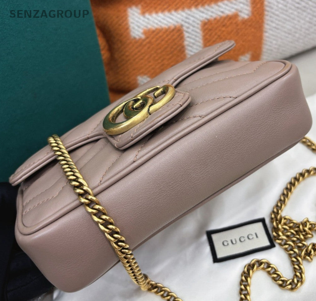 Gucci Marmont Mini Chain Shoulder Bag Crossbody Brown Gold Women Classic