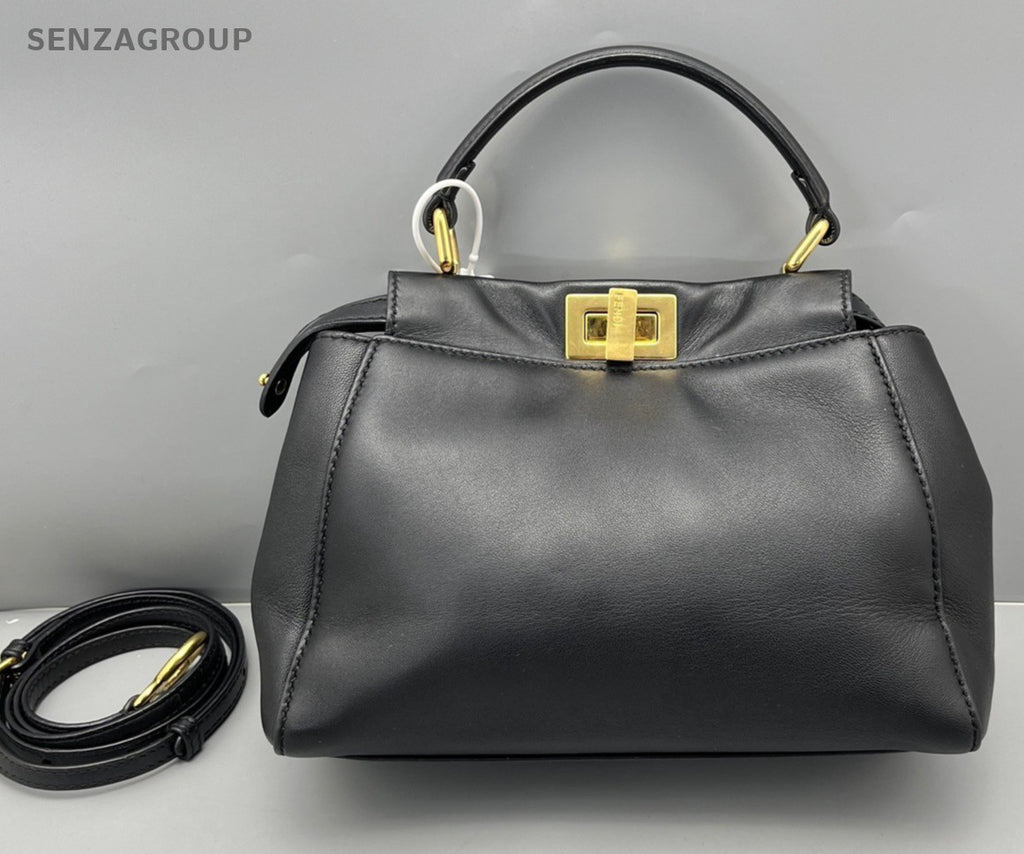 Fendi Peekaboo PM Top Handle Bag Crossbody Black Gold Women Classic