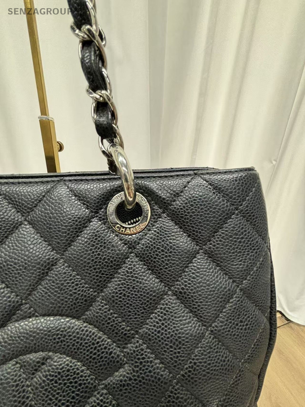 CHANEL Black Silver MatelasseChain GST  Shoulder Bag Tote