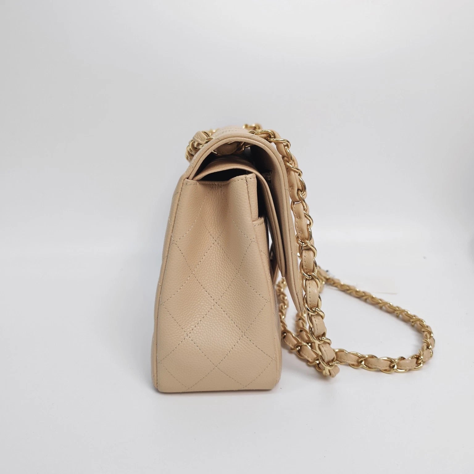 CHANEL Beige Leather CF Jumbo Shoulder Bag For Women